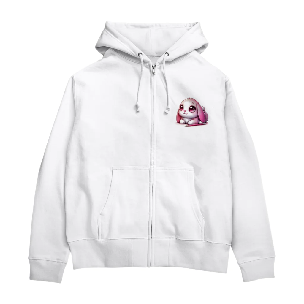 canneleのピンクウサギ Zip Hoodie