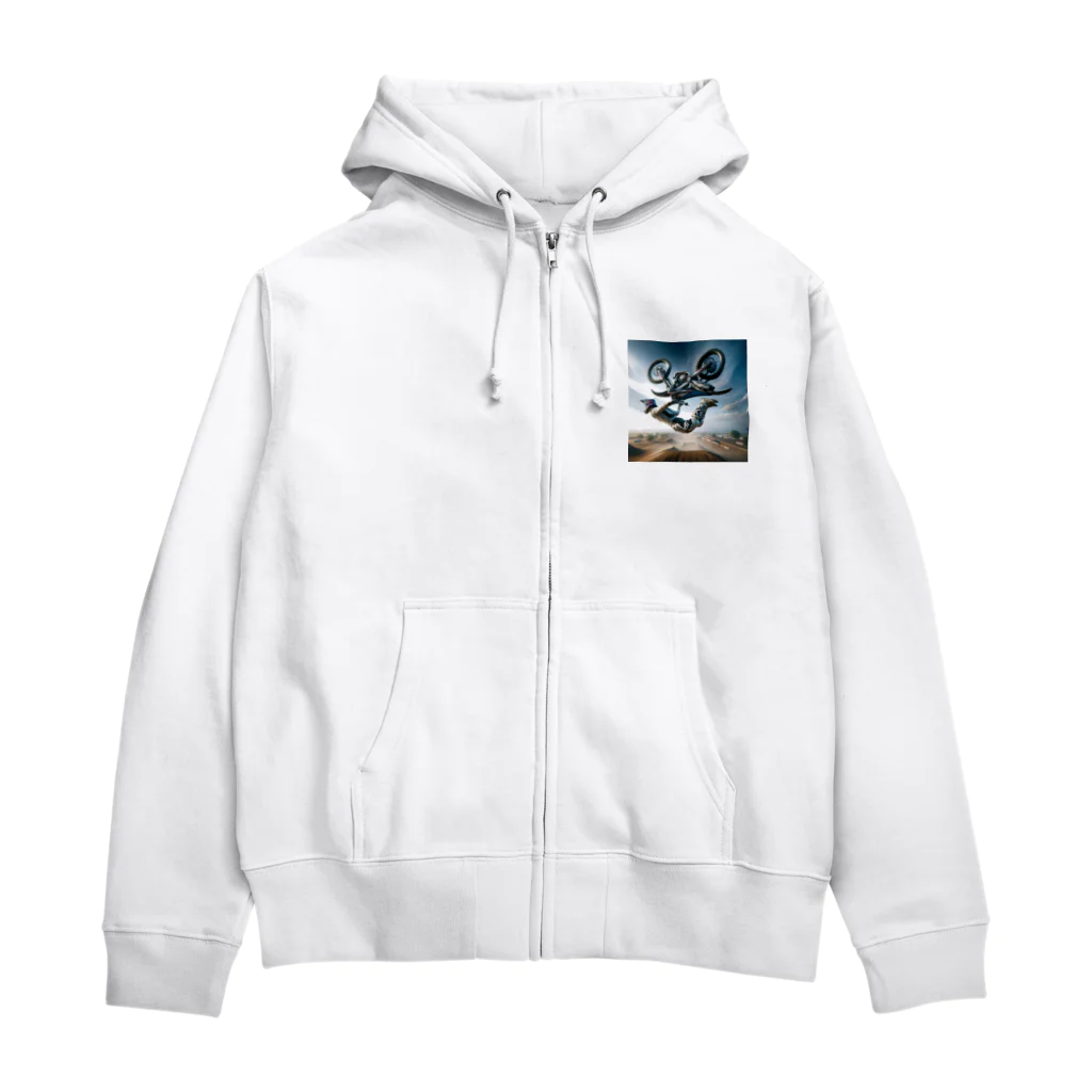 Bikers' Galleryの迫力満点 フリースタイルモトクロス バックフリップ ポスター – エクストリームスポーツ アート Zip Hoodie