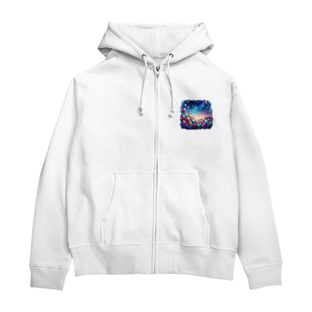 momonekokoのカラフルな風船が浮かぶ風景 Zip Hoodie