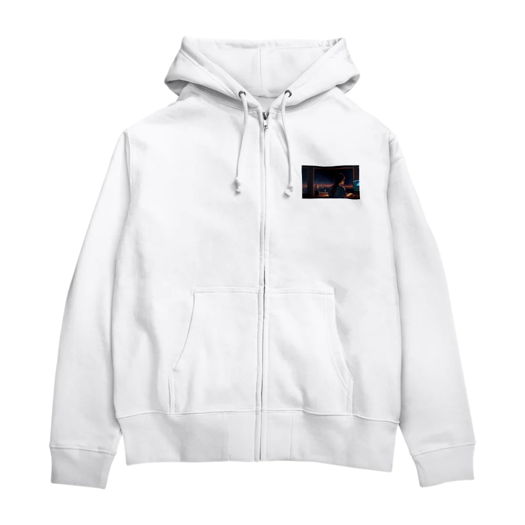 ADOのパソコン作業の女性 Zip Hoodie