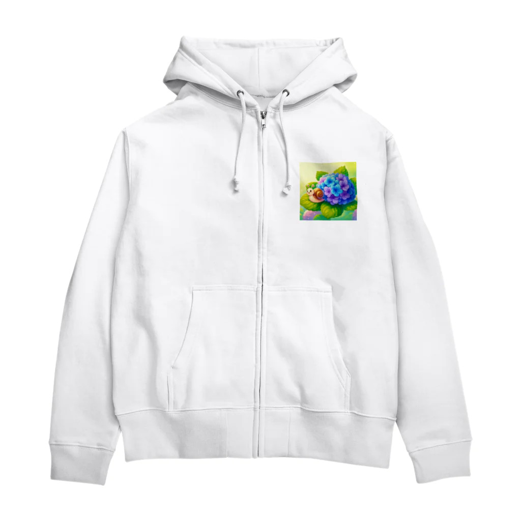 かるるんショップのあじさいとカタツムリ　雨上がり Zip Hoodie