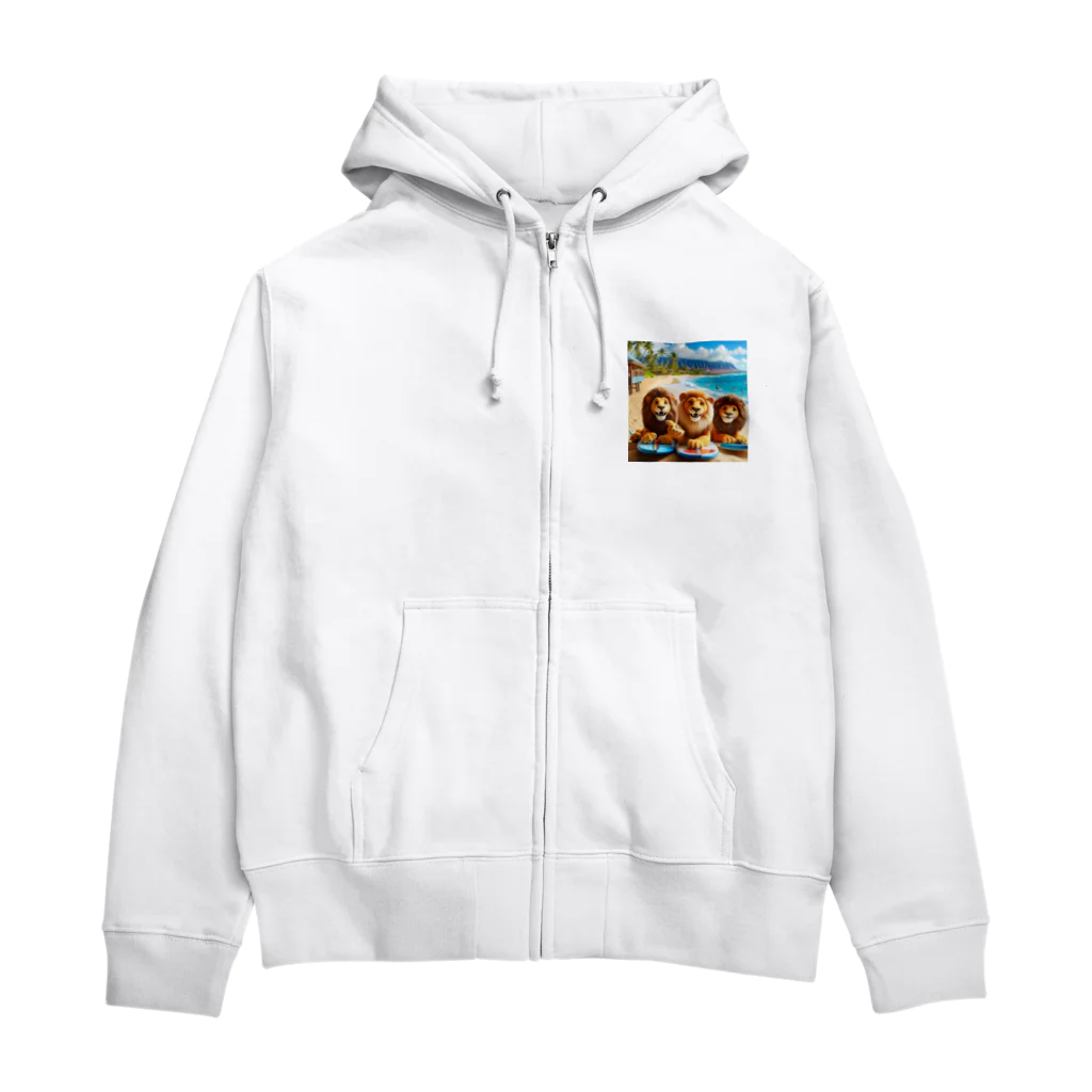 YFCのハワイのリゾートビーチでサーフィンを楽しむ陽気なライオン達④ Zip Hoodie