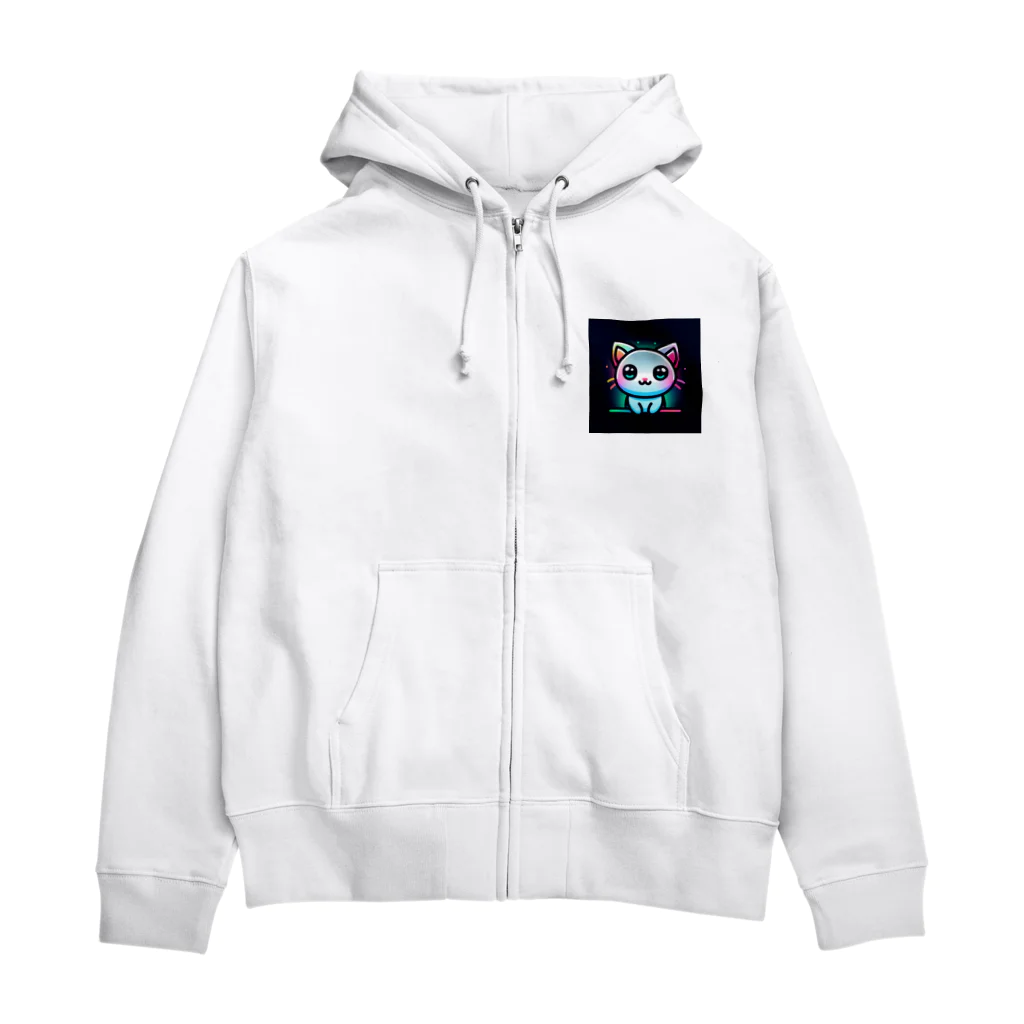 キャピキャピのネオン系の可愛い猫 Zip Hoodie