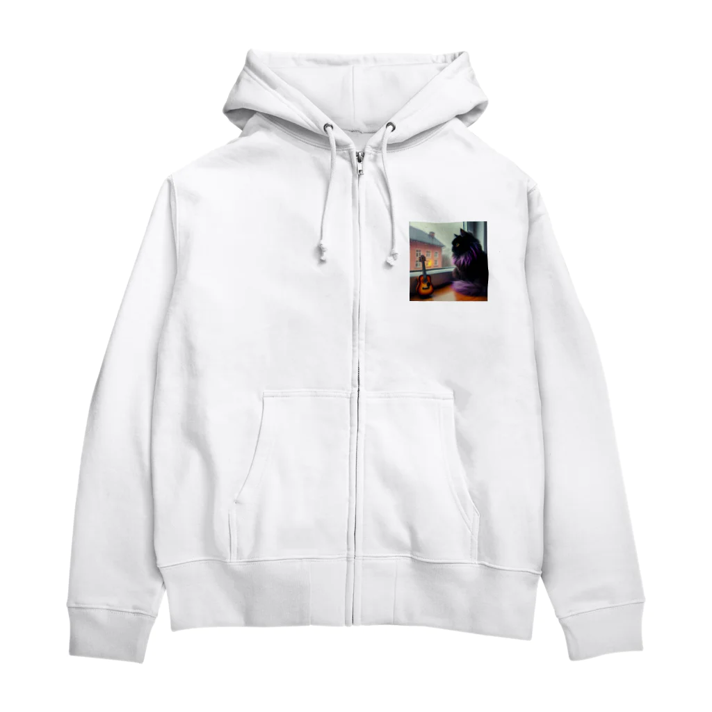 momonekokoの雨とギターと猫 Zip Hoodie