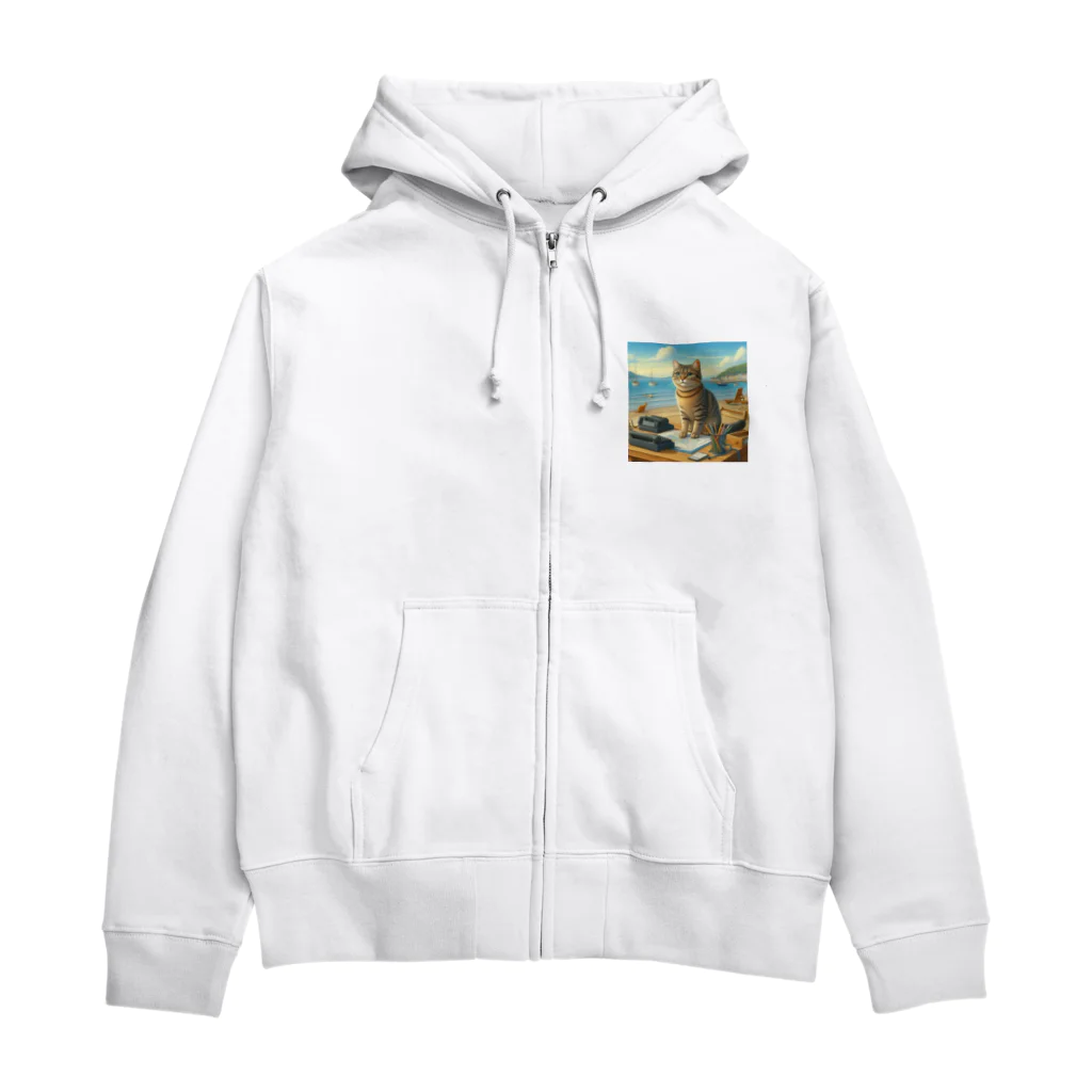 peace2024の海辺の仕事猫 Zip Hoodie