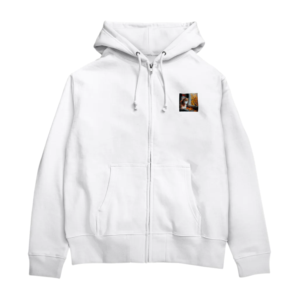 cazlandの未来を見つめる哀愁CAT Zip Hoodie