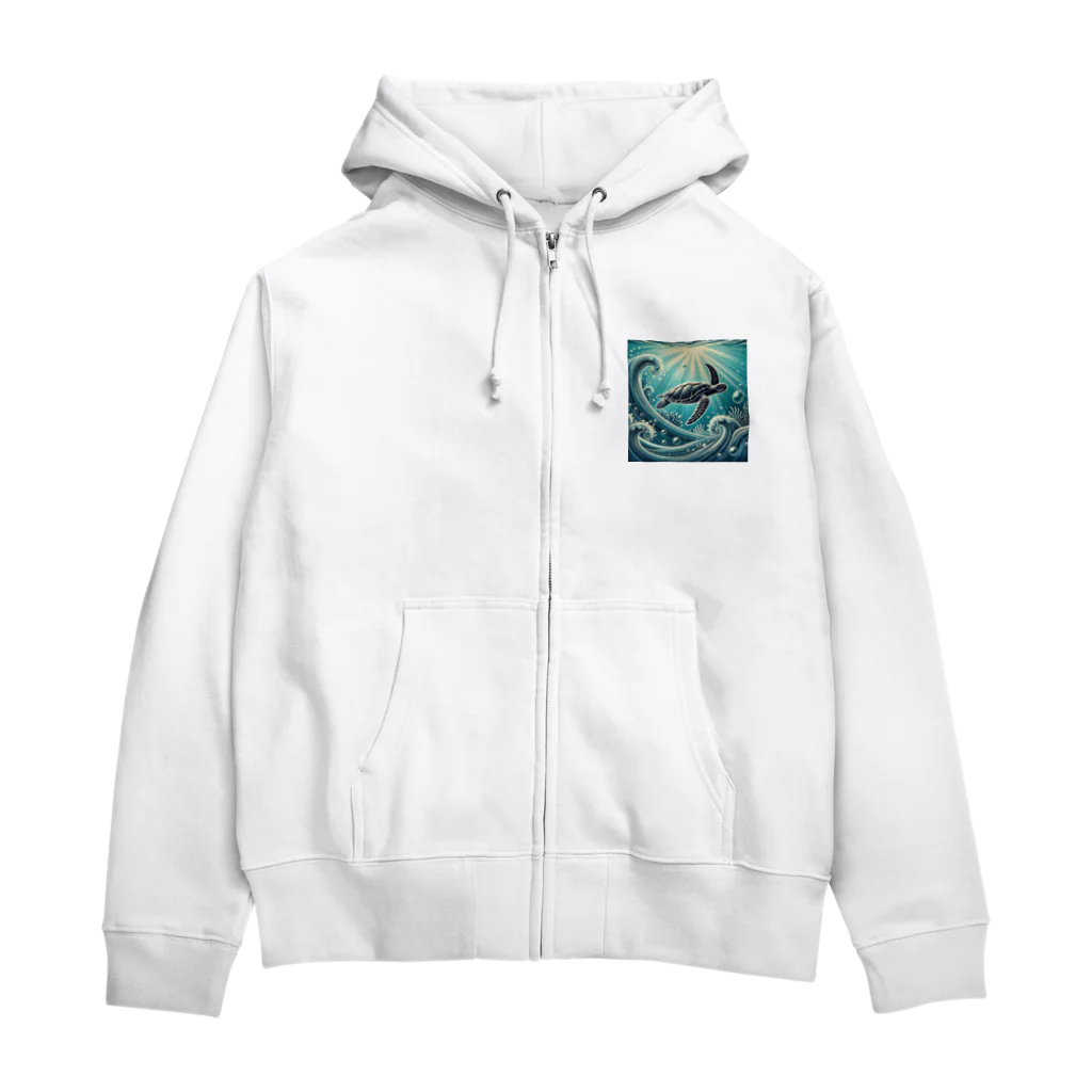 海の幸のウミガメと水流 Zip Hoodie