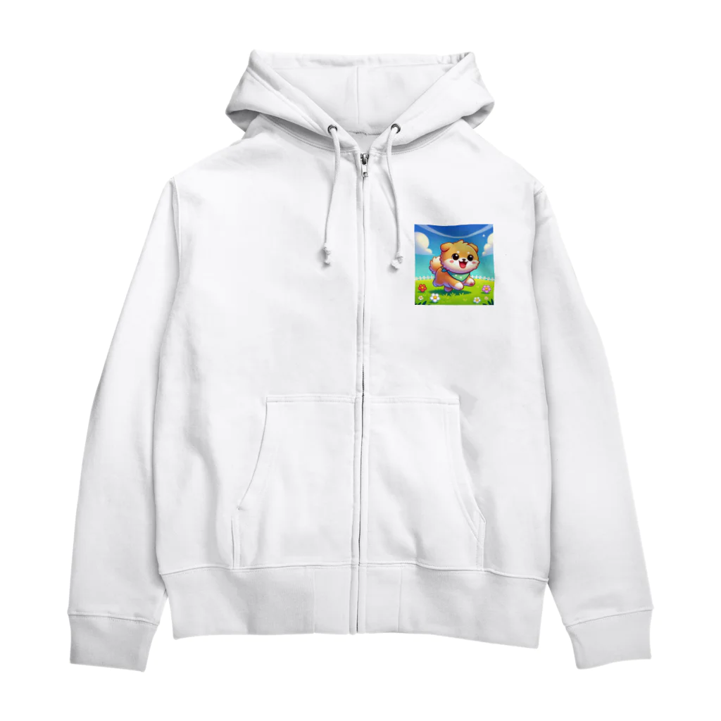 柴犬LOVEの花咲く庭で楽しそうに走る柴犬ちゃん Zip Hoodie