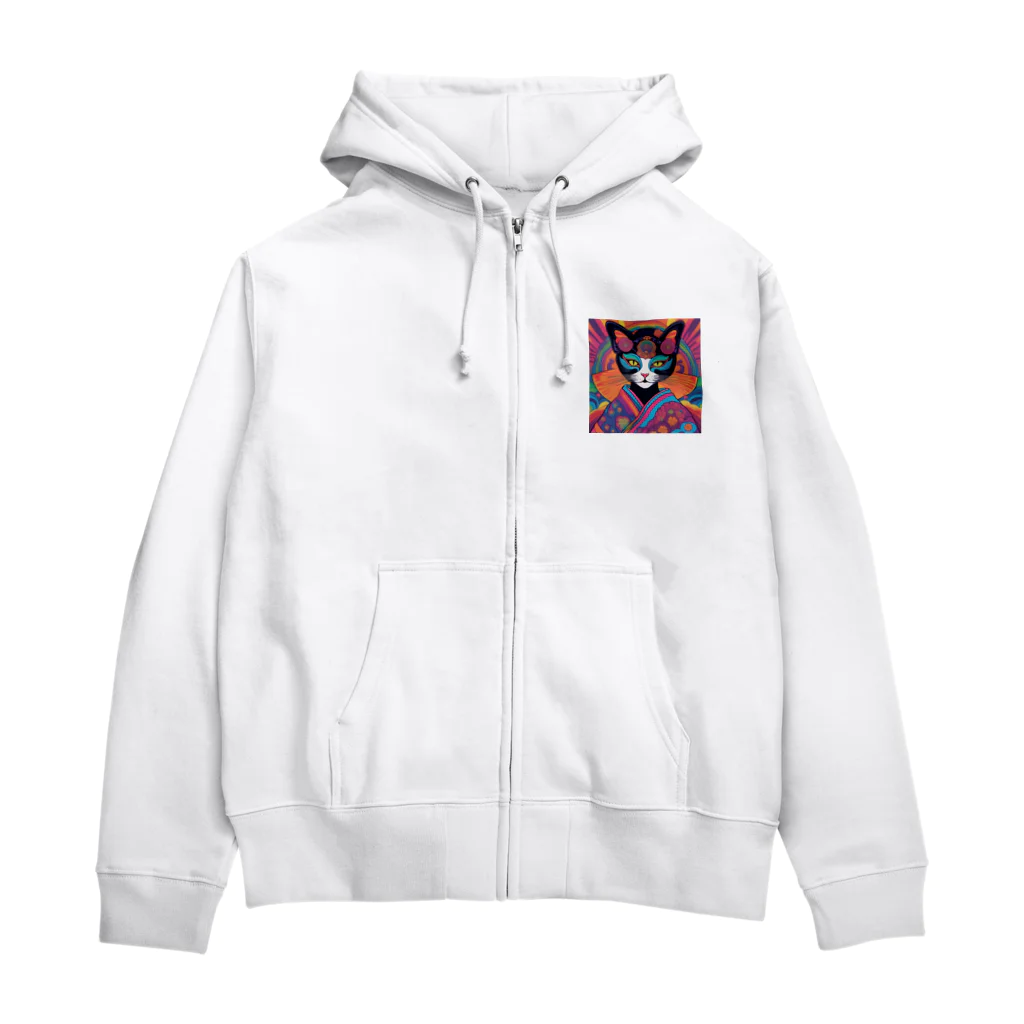 8890の芸者　黒猫 Zip Hoodie