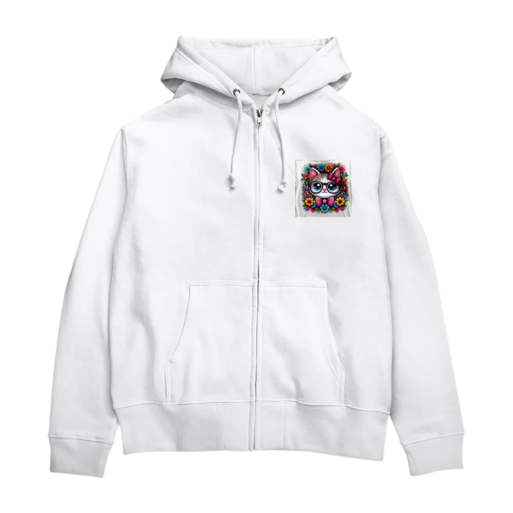 MKYU4のカシャリ！オシャレな眼鏡をかけたにゃんこ Zip Hoodie