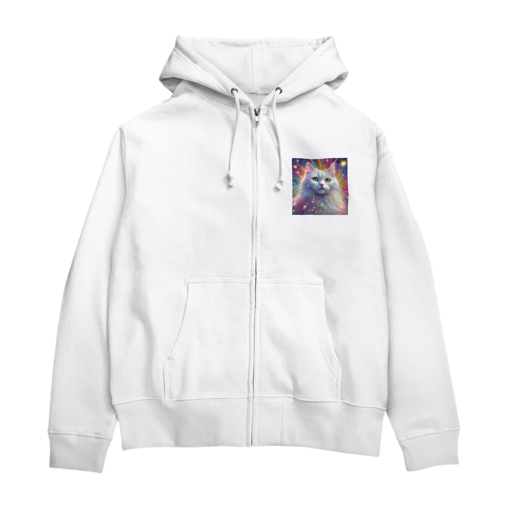 はなにゃんのおうちの虹色に輝くかわいい白猫ちゃん2 Zip Hoodie