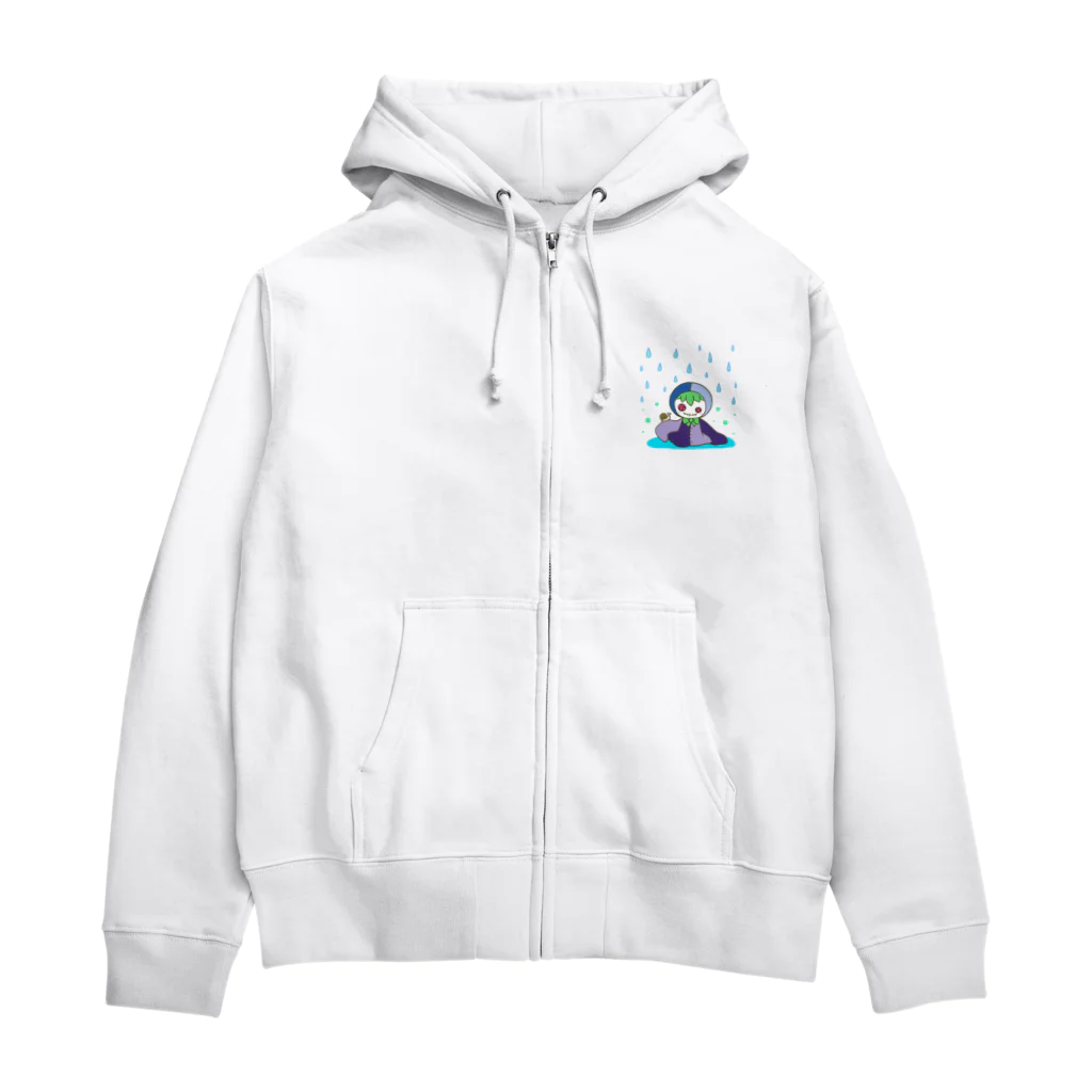 あおつるSUZURIショップの雨の日の小さな友達 Zip Hoodie