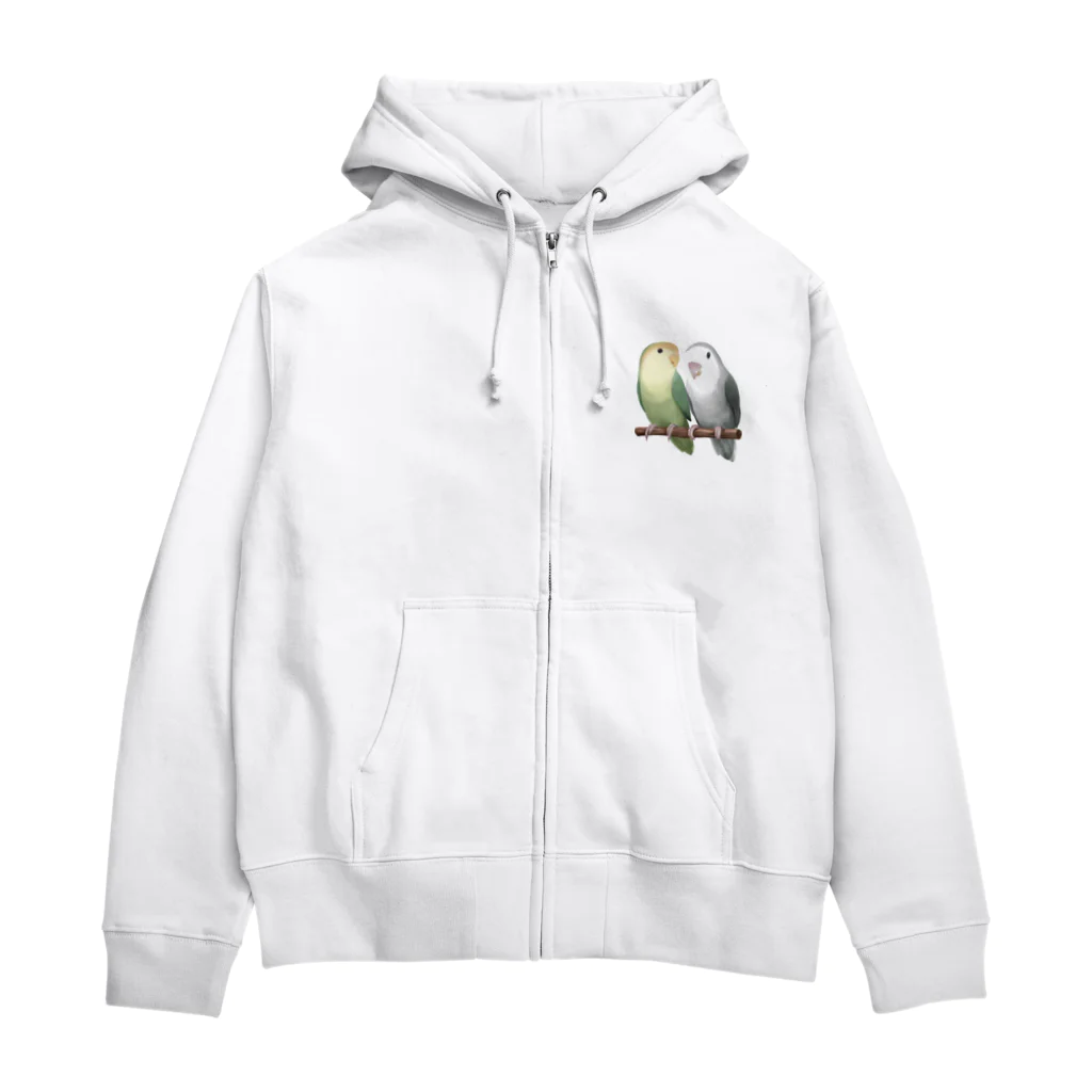 まめるりはことりのコザクラインコ　モーブとオリーブ【まめるりはことり】 Zip Hoodie