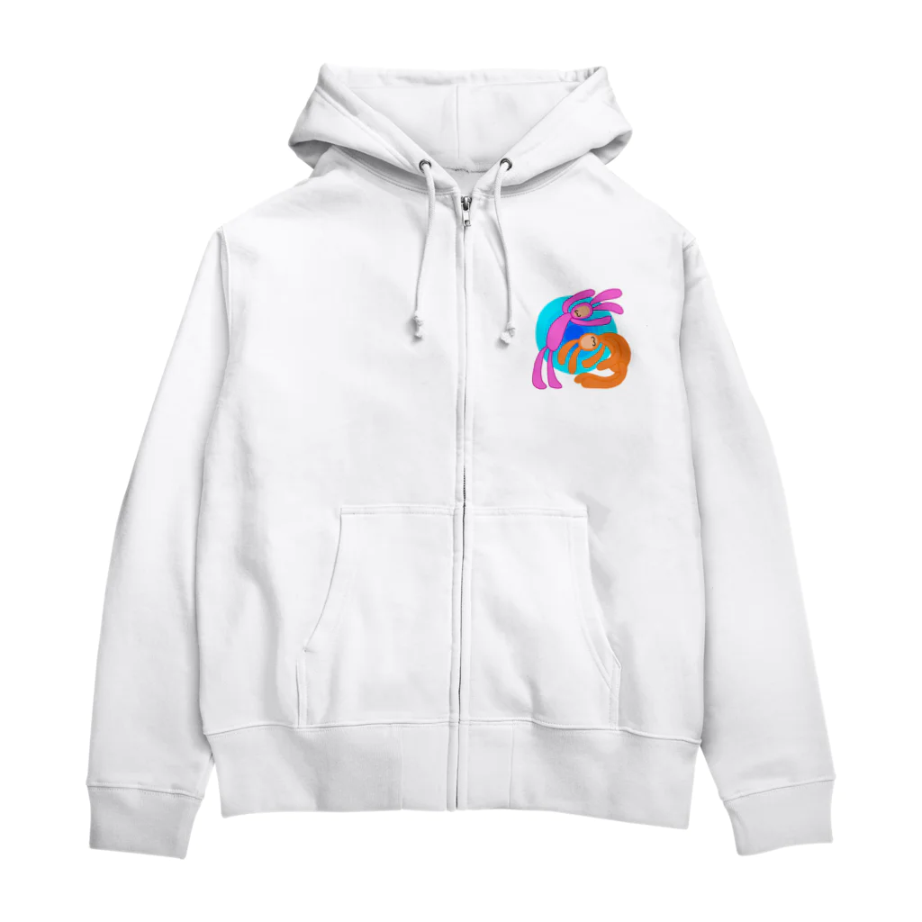 手描きのエトセトラの戯れるウサギ Zip Hoodie