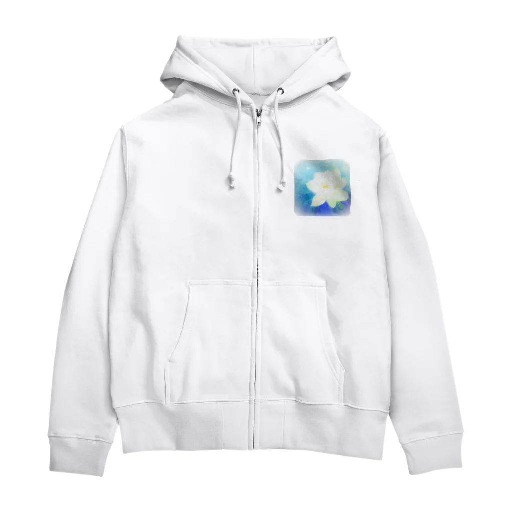 ぽんぽんあーと工房の宇宙に咲いた白い蓮 Zip Hoodie