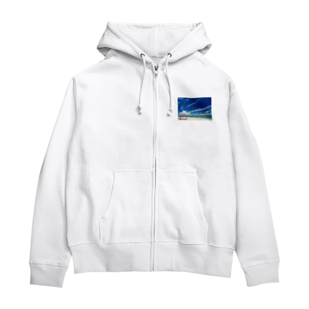 SAKURA スタイルの白い砂浜とビーチ Zip Hoodie