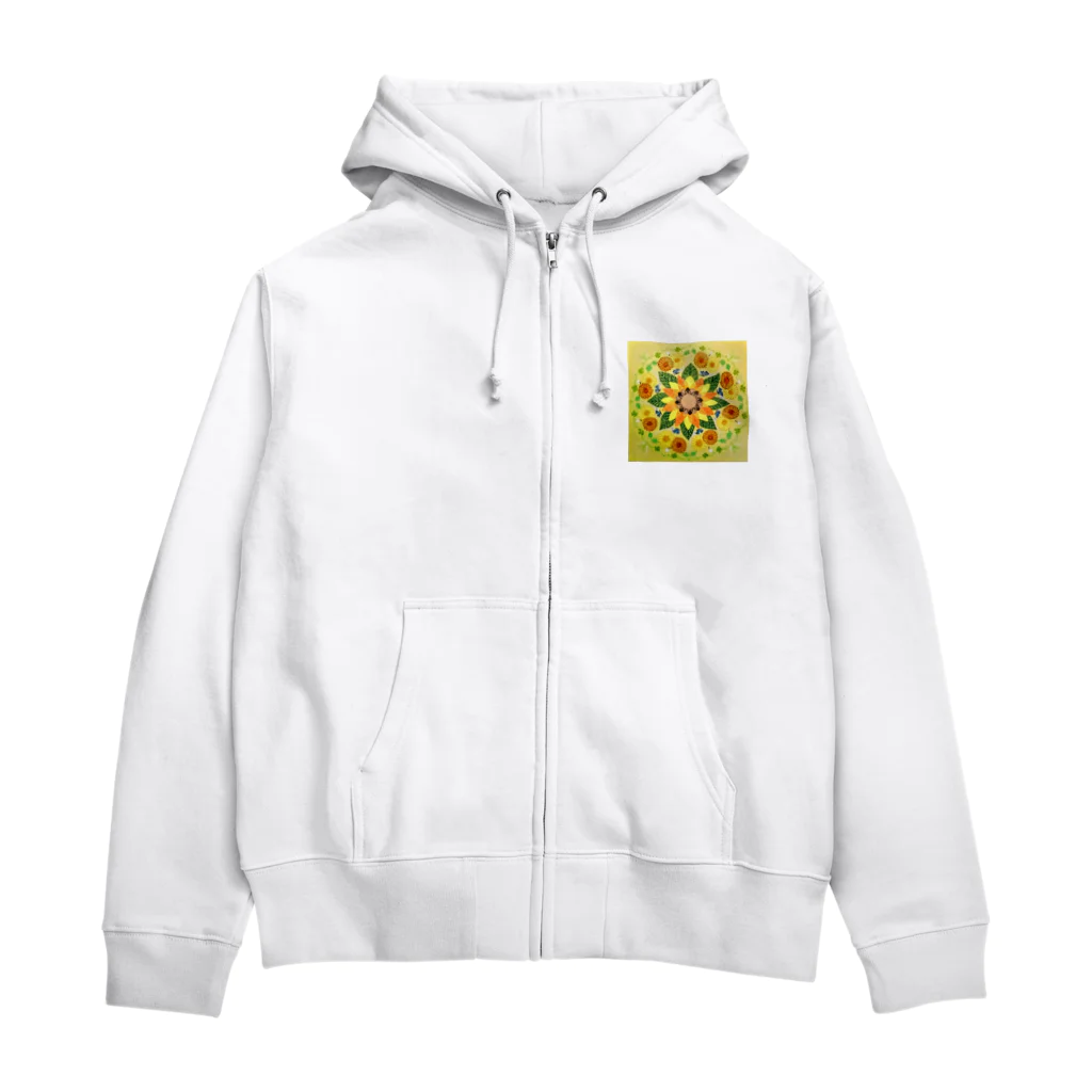 点描曼荼羅の世界の点描曼荼羅ひまわり Zip Hoodie