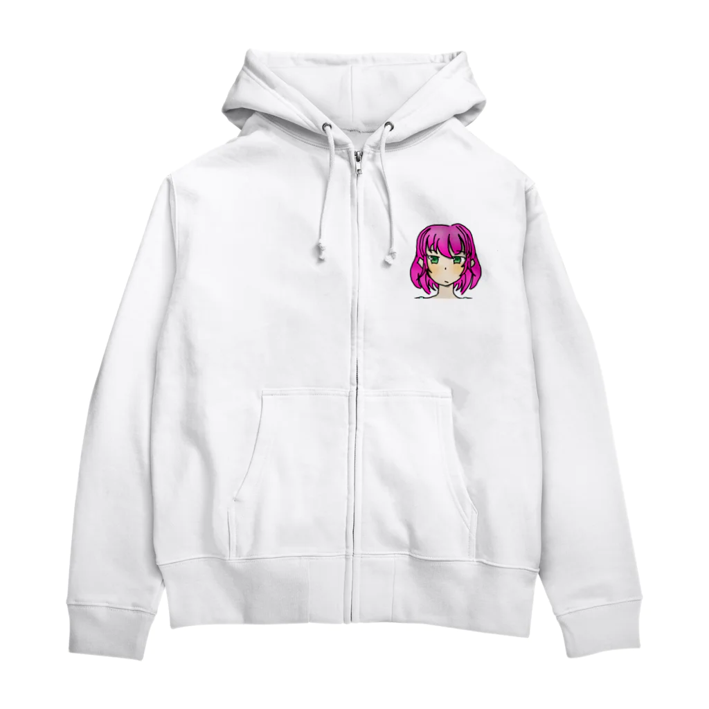 Z＠Zero脱退のマウスで描いたピンク髪ちゃん Zip Hoodie