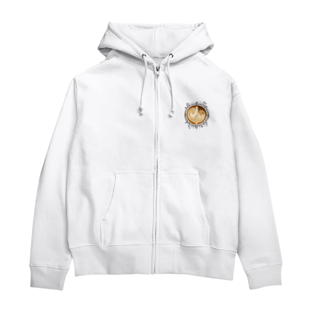 Prism coffee beanの【Lady's sweet coffee】ラテアート エレガンスリーフ / With accessories Zip Hoodie