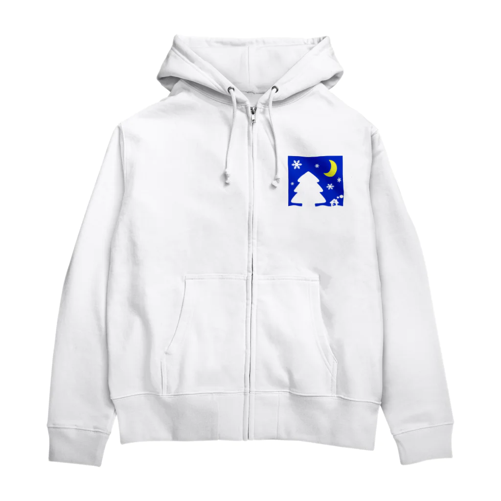 bantone の大きな木と月が浮かぶかわいい雪景色（黄色） Zip Hoodie