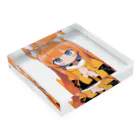 ケモ耳美少女キツネちゃん（AIart）のキュートなオレンジ髪のキツネの女子 Acrylic Block :placed flat