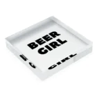 BEERのビールガール_黒字(白背景) Acrylic Block :placed flat