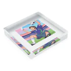 ほっこりグッズBASEのワールドカップ優勝を夢見るサッカー少年 Acrylic Block :placed flat