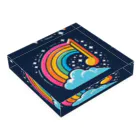 🌈七色の世界🌈の夜空に輝く虹と音符 Acrylic Block :placed flat