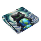 yoiyononakaの地球を抱きかかえる黒猫05 Acrylic Block :placed flat