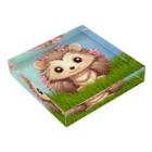 Vasetti_pressの草の中に座っているハリネズミ Acrylic Block :placed flat