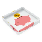 お絵かき屋さんの豚の貯金箱（お金） Acrylic Block :placed flat