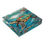 日本の風景 COOL JAPANの日本の風景:荒波にもまれる海がめ、Japanese scenery: Sea turtle caught in rough waves Acrylic Block :placed flat