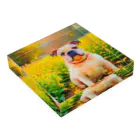 犬好きのしましまの水彩画の犬 花畑のブルドッグのイラスト Acrylic Block :placed flat