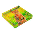 猫好きの谷の猫の水彩画/花畑のオシキャットねこのイラスト/キジトラネコ Acrylic Block :placed flat