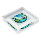 海の幸のカリブ海と船 Acrylic Block :placed flat