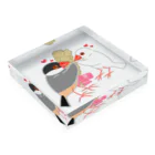 Lily bird（リリーバード）の粟穂をプレゼント 桜&白文鳥 Acrylic Block :placed flat