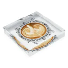 Prism coffee beanの【Lady's sweet coffee】ラテアート エレガンスリーフ / With accessories Acrylic Block :placed flat