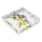 さぼてんのネコミュニケーションのにぃたんと一緒 Acrylic Block :placed flat