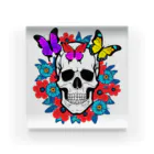 浪漫千代（ロマチョんの店）のA skull in a flower garden Acrylic Block