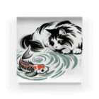 MakotOの猫と鯉（水墨画風） アクリルブロック