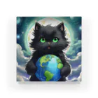 yoiyononakaの地球を抱きかかえる黒猫05 Acrylic Block