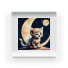 宇宙と猫の月を見る子猫 Acrylic Block