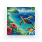 日本の風景 COOL JAPANの日本の風景:沖縄渡嘉志久ビーチの泳ぐ海がめ、Japanese scenery: Sea turtles swimming at Tokashiki Beach,Okinawa Acrylic Block