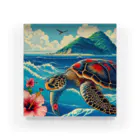 日本の風景 COOL JAPANの日本の風景:荒波にもまれる海がめ、Japanese scenery: Sea turtle caught in rough waves Acrylic Block