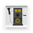 illust_designs_labのレトロな片耳受話器の片耳受話器の壁掛け電話（デルビル磁石式電話機）のイラスト  黒 受話器外しver アクリルブロック