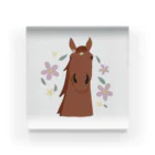 Enif-エニフ-の馬とお花（ブラウン） アクリルブロック