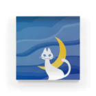 雑貨屋きゅう＠suzuri支店の月夜の白ネコ（全面） Acrylic Block