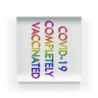 でおきしりぼ子のCOVID-19_ワクチン完全接種済(縦) Acrylic Block