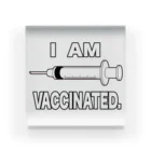 illust_designs_labのワクチン接種済みのイラスト COVID-19 vaccine mRNA 英語文字付き アクリルブロック