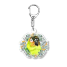 mariechan_koboの020 クロカミインコ(ハイブリッド)　オレンジ小花のリース Acrylic Key Chain